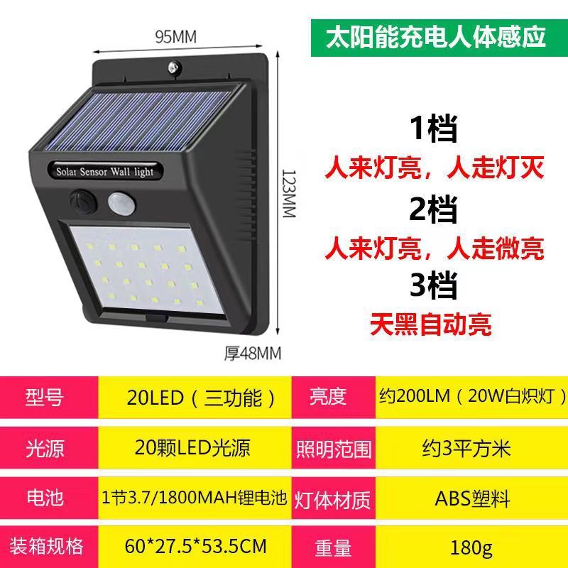 Solar Lamp Outdoor Lighting Garden Lamp Human Body Sensor Super Bright Waterproof Wall Lamp New Rural Home Outdoor Street Lamp