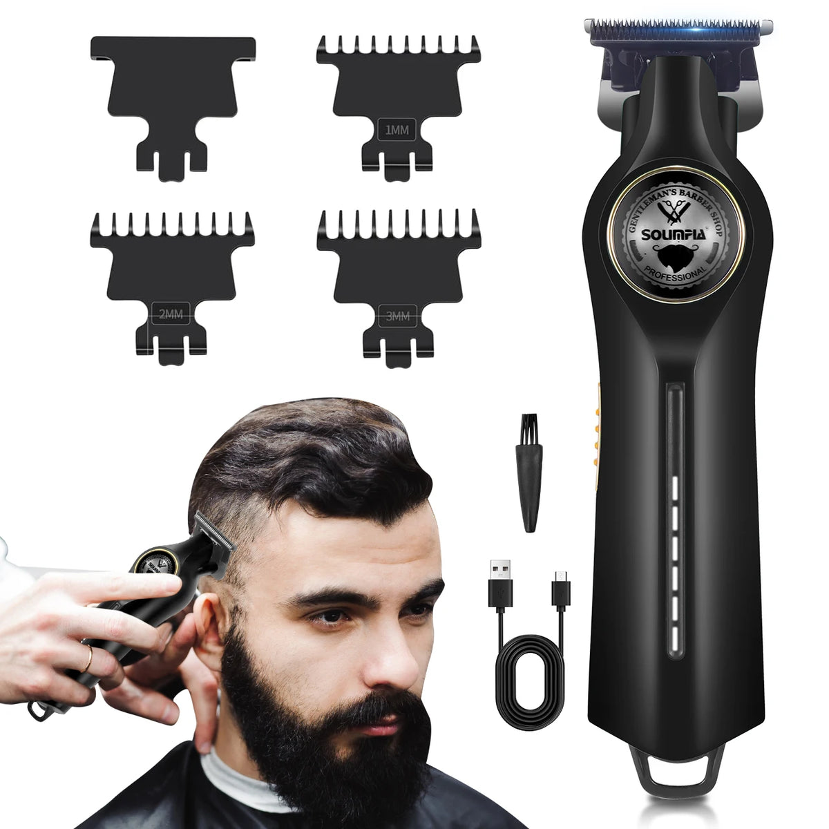 Professional Hair Clipper Ceramic Blade Male Hair Trimmer LED Display Haircut Machine USB Charging