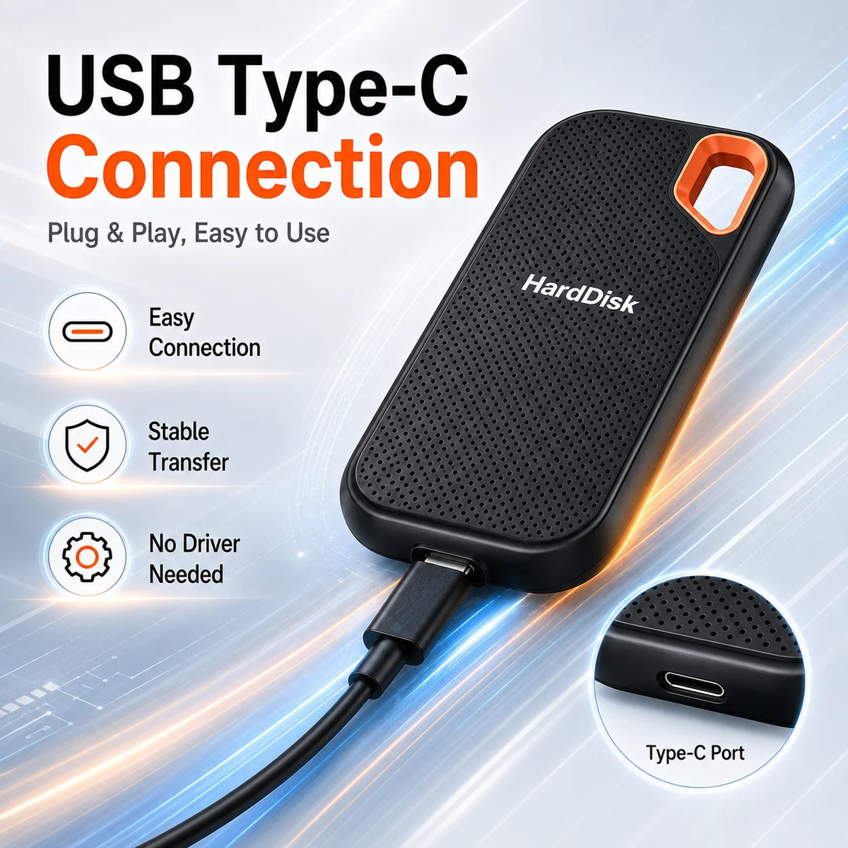 Compact External Hard Drive 1TB 2TB Portable SSD USB3.1 Type-C Backup Storage for Laptop MacOS Phone