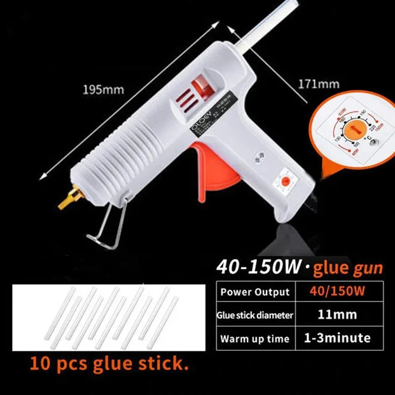 Hot Melt Glue GunWith 10pcs Glue Stick Mini Indusrial Adhesive Hot Gun Electric Heat Temperature Gun Repair Tool