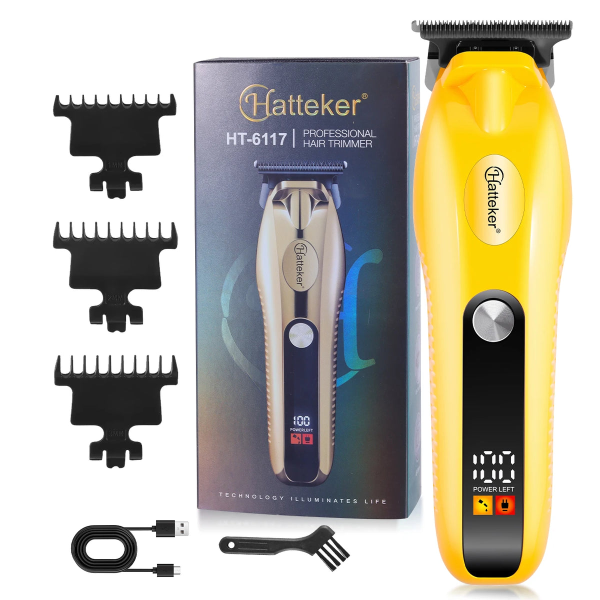 Professional Hair Clipper Ceramic Blade Male Hair Trimmer LED Display Haircut Machine USB Charging