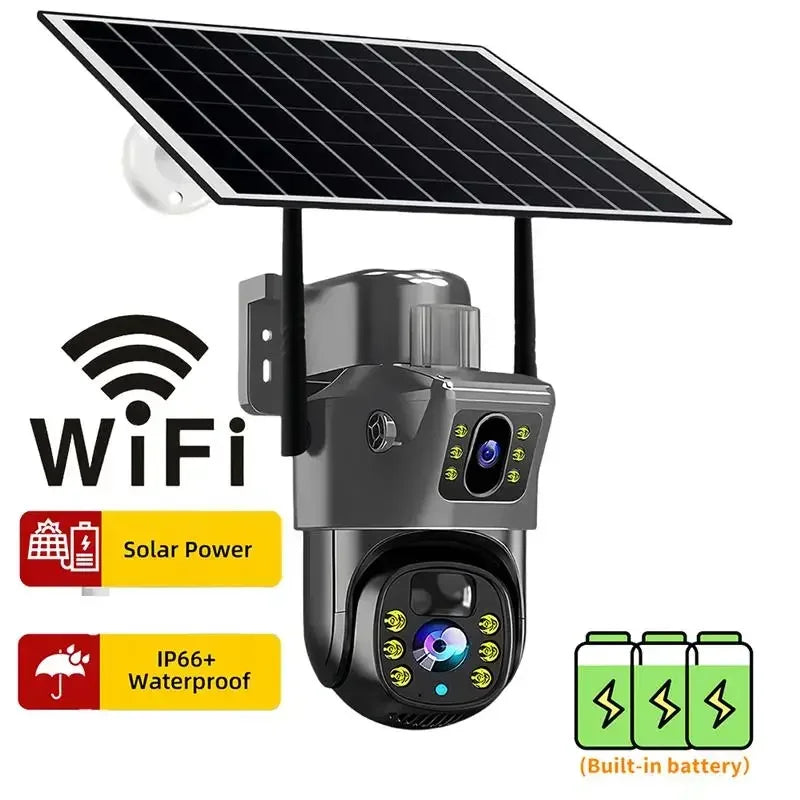 2026 Outdoor 4K 8MP Wireless Solar Camera 4G Sim Dual Lens Wifi IP PIR HD Night Vision Camera V380Pro PTZ Security CCTV Monitor