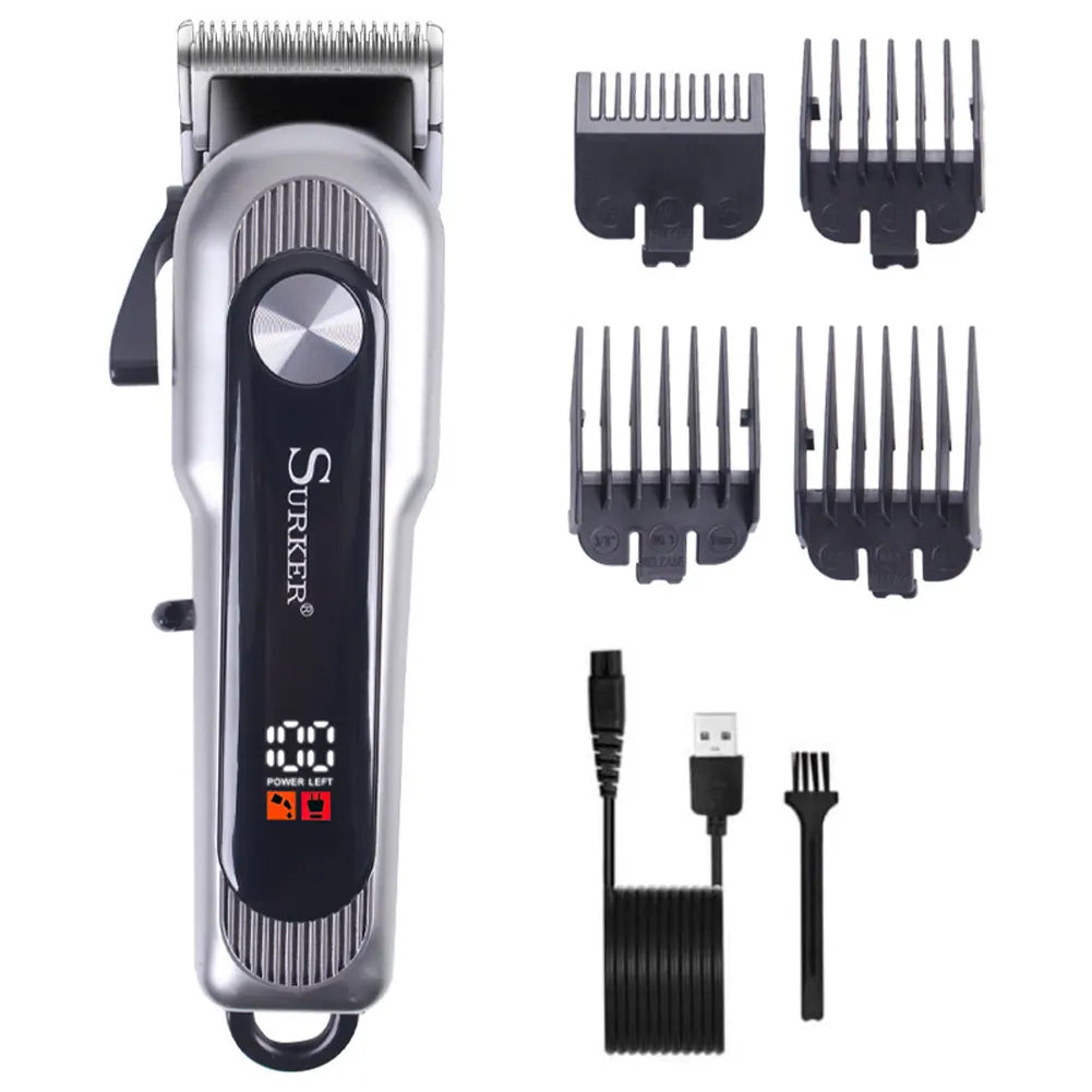Professional Hair Clipper Ceramic Blade Male Hair Trimmer LED Display Haircut Machine USB Charging