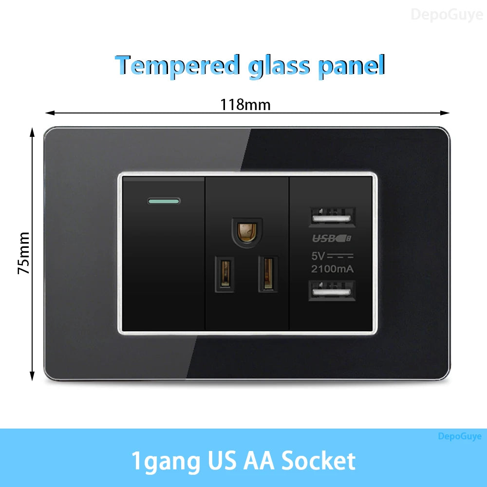 American Thai Standard USB Type-C 20W Fast Charging Power Outlet, Mexico with Smart USB C 3A Socket Wall Electric Light Switch