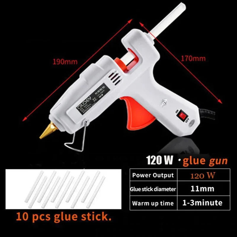 Hot Melt Glue GunWith 10pcs Glue Stick Mini Indusrial Adhesive Hot Gun Electric Heat Temperature Gun Repair Tool