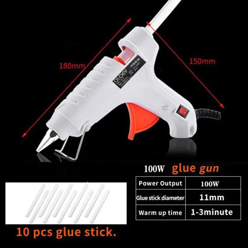 Hot Melt Glue GunWith 10pcs Glue Stick Mini Indusrial Adhesive Hot Gun Electric Heat Temperature Gun Repair Tool