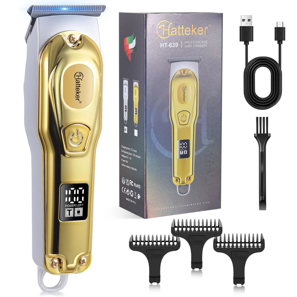Professional Hair Clipper Ceramic Blade Male Hair Trimmer LED Display Haircut Machine USB Charging