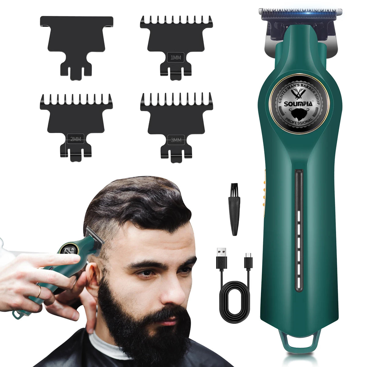 Professional Hair Clipper Ceramic Blade Male Hair Trimmer LED Display Haircut Machine USB Charging