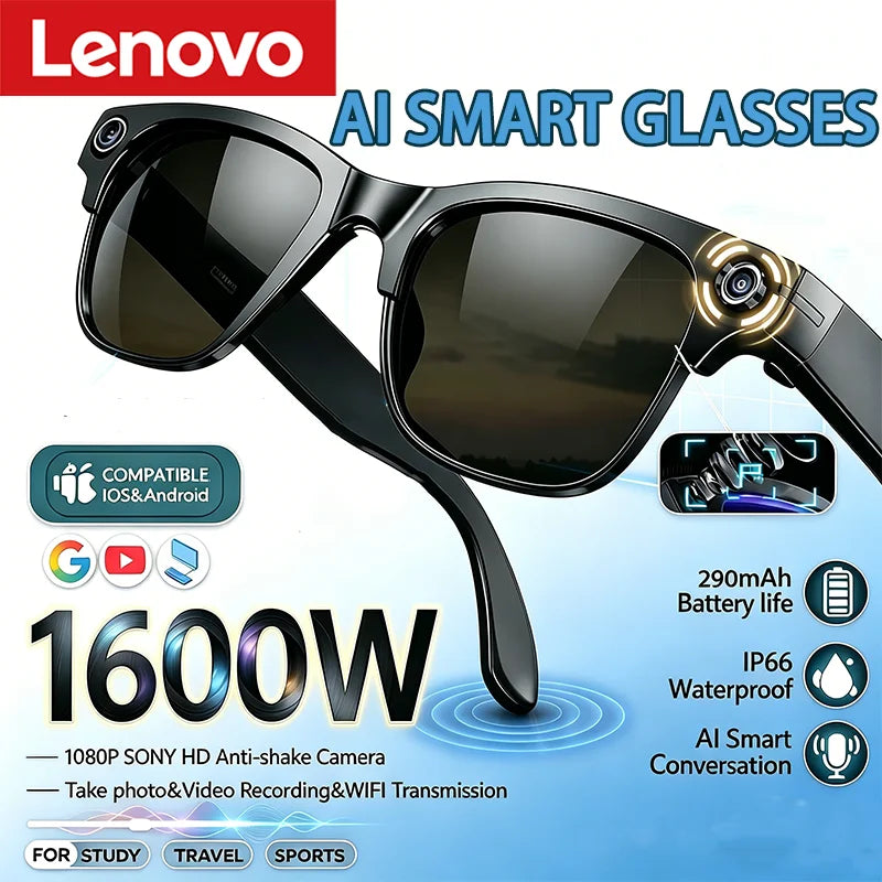 Lenovo Smart AI Camera Glasses 800MP Multifunctional Photochromic Glasses Bluetooth Calling Photo Video Music Translation New