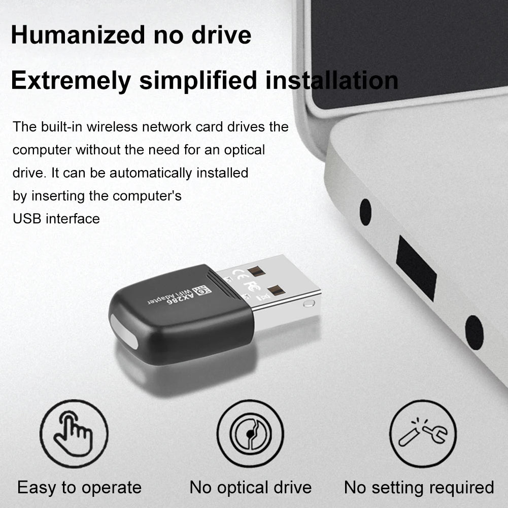 Mini USB WIFI 6 Dongle Mini USB WiFi Card Adapter AX286 2.4GHz Driver Free 286.8Mbps For PC Laptop Windows 7 10 11