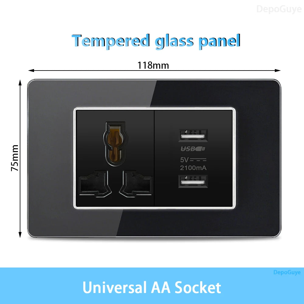 American Thai Standard USB Type-C 20W Fast Charging Power Outlet, Mexico with Smart USB C 3A Socket Wall Electric Light Switch