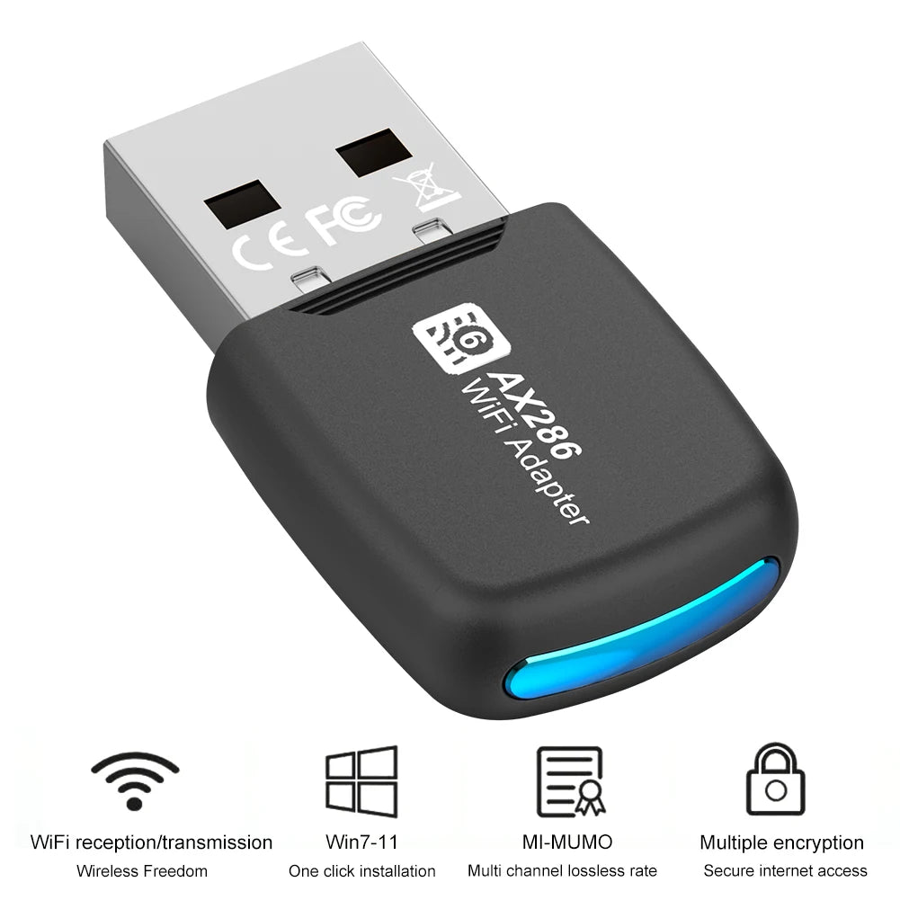 WIFI 6 USB Dongle Mini USB WiFi Card Adapter Driver Free Wi-Fi Lan Adapter 2.4GHz 286.8Mbps For PC Laptop Windows 7 10 11