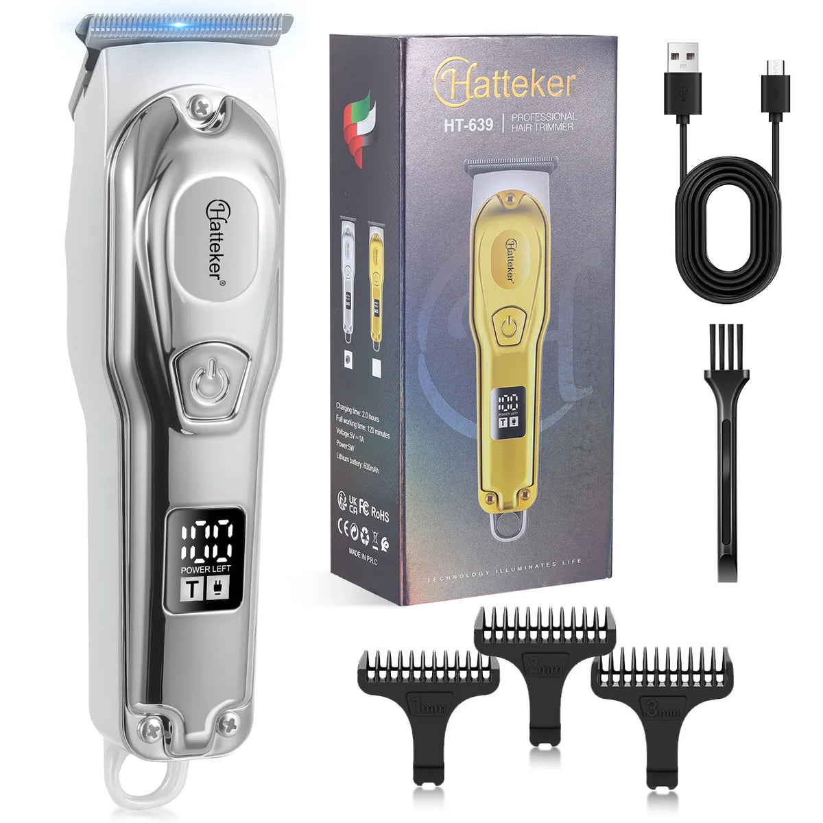 Professional Hair Clipper Ceramic Blade Male Hair Trimmer LED Display Haircut Machine USB Charging