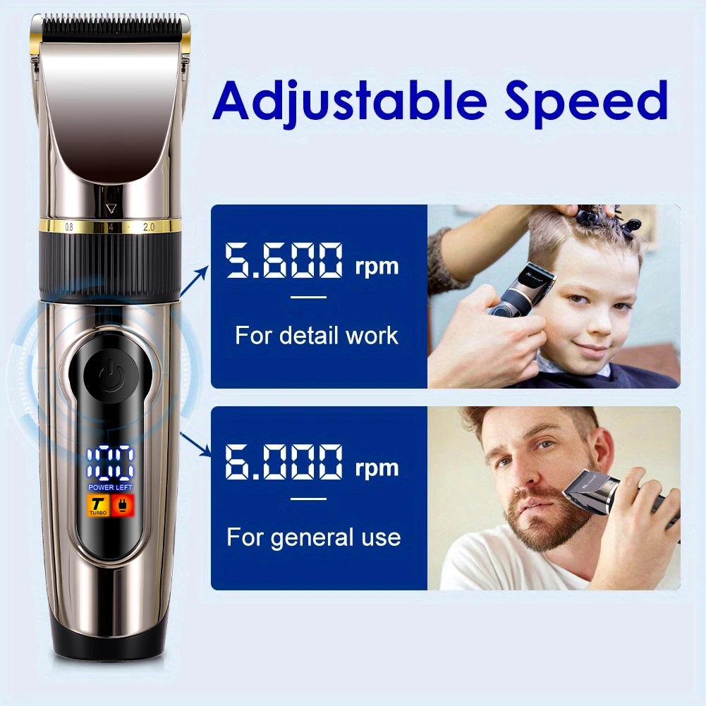 Professional Hair Clipper Ceramic Blade Male Hair Trimmer LED Display Haircut Machine USB Charging