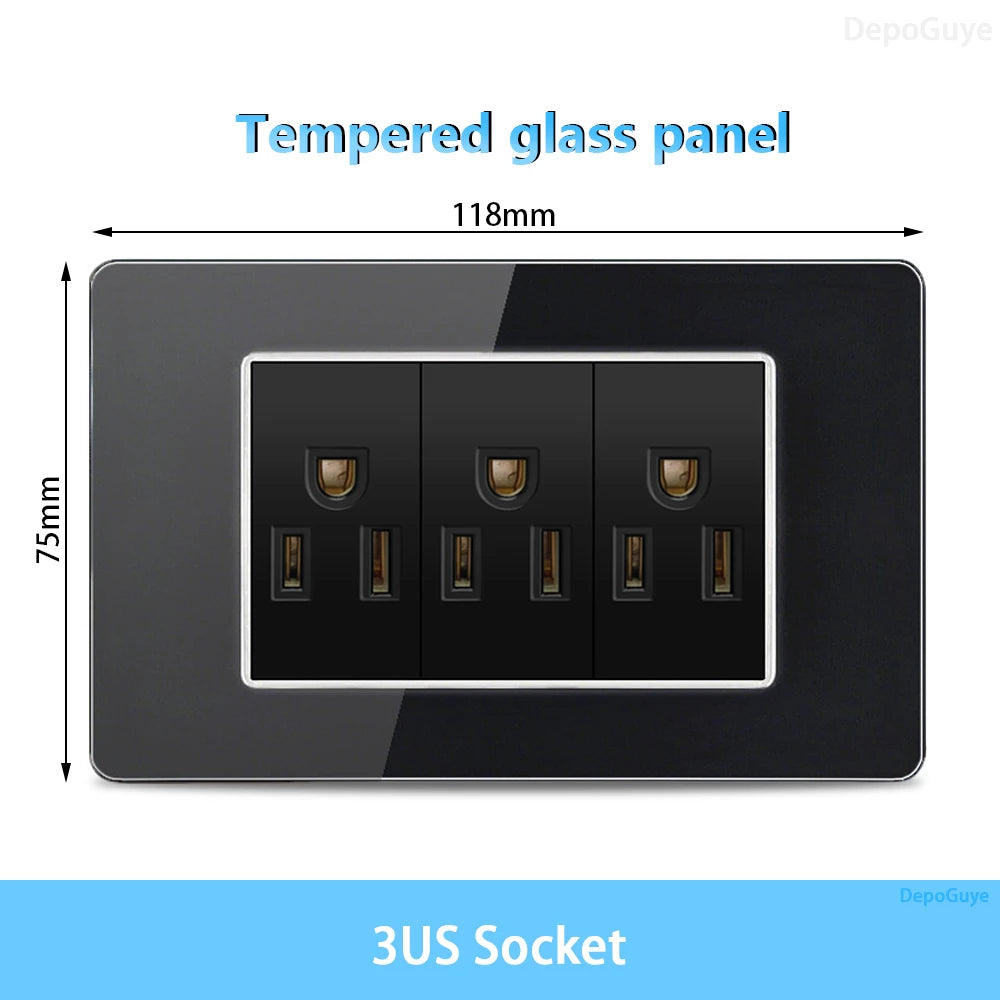 American Thai Standard USB Type-C 20W Fast Charging Power Outlet, Mexico with Smart USB C 3A Socket Wall Electric Light Switch