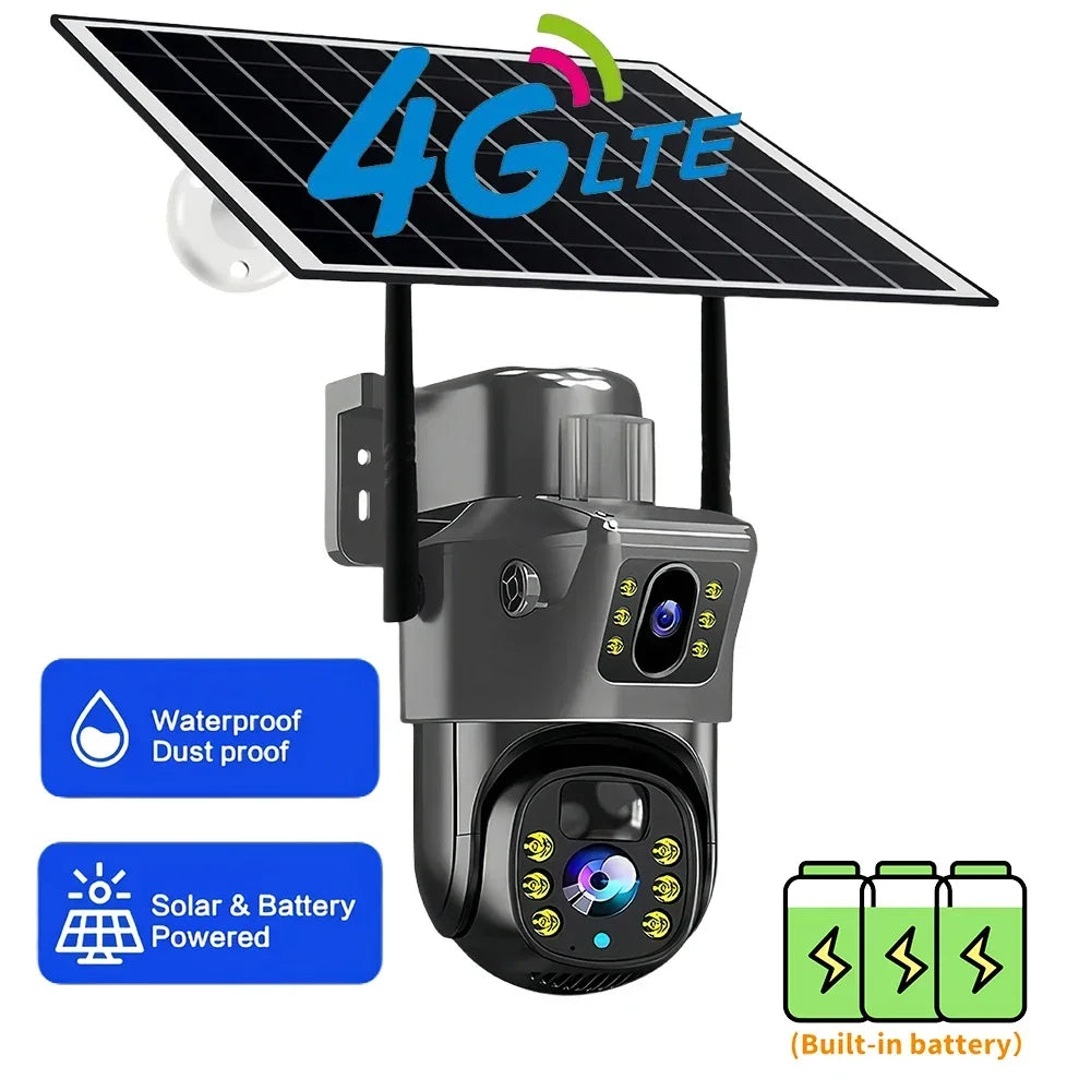2026 Outdoor 4K 8MP Wireless Solar Camera 4G Sim Dual Lens Wifi IP PIR HD Night Vision Camera V380Pro PTZ Security CCTV Monitor