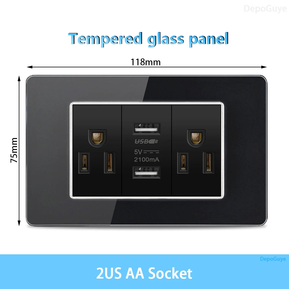 American Thai Standard USB Type-C 20W Fast Charging Power Outlet, Mexico with Smart USB C 3A Socket Wall Electric Light Switch