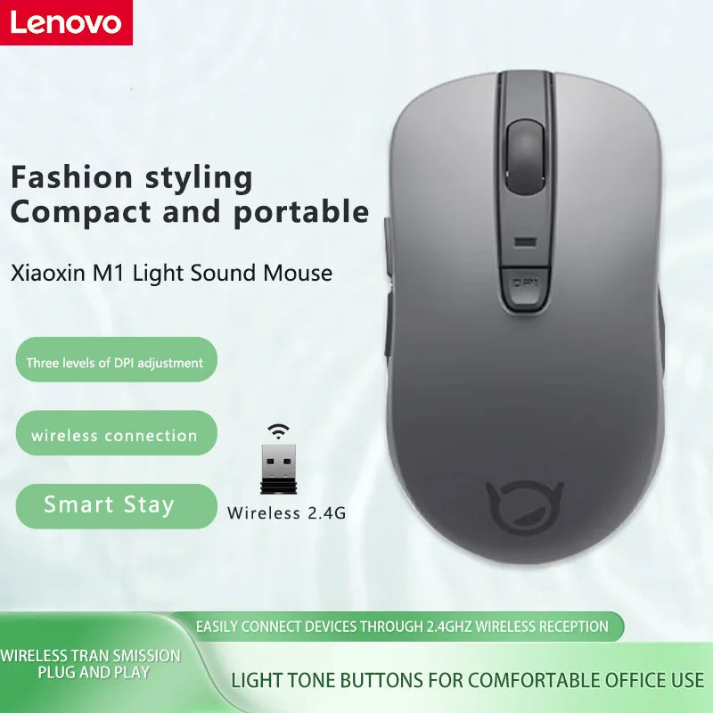 Mouse Lenovo Xiaoxin M1 Rock Gray Silent Wireless Mouse Wireless Mouse Office Mouse