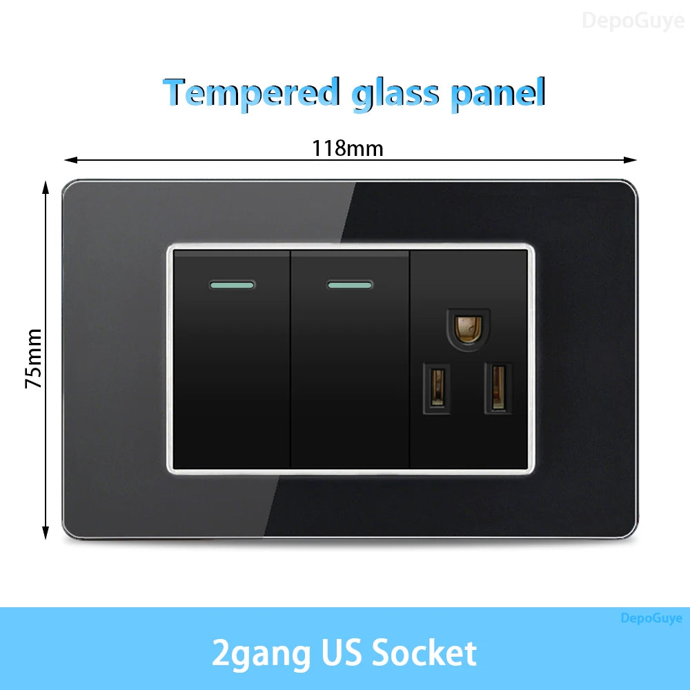American Thai Standard USB Type-C 20W Fast Charging Power Outlet, Mexico with Smart USB C 3A Socket Wall Electric Light Switch