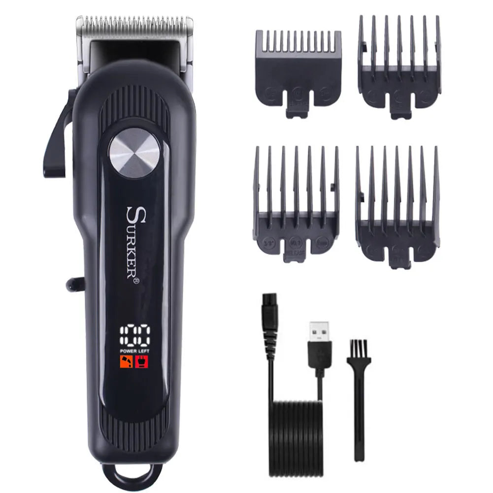 Professional Hair Clipper Ceramic Blade Male Hair Trimmer LED Display Haircut Machine USB Charging