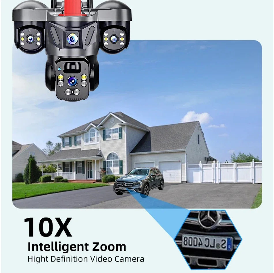 4G Solar Panel PTZ Camera 8MP Triple Lens Outdoor WiFi CCTV With High-speed Memory Card (Optio Home Security Surveillance Camera