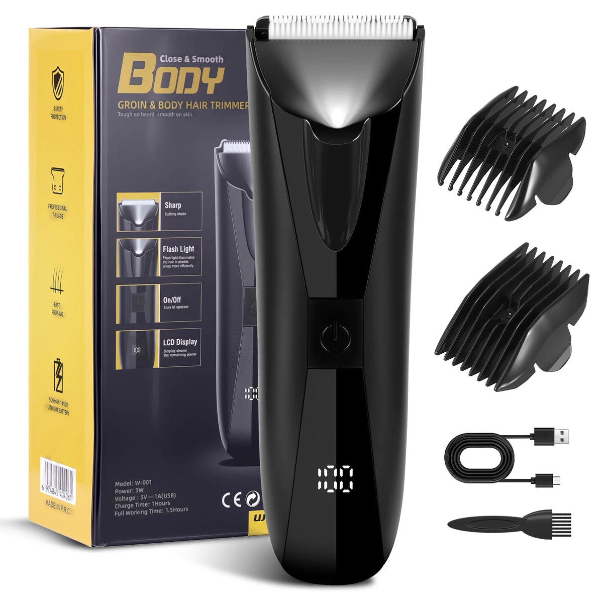 Professional Hair Clipper Ceramic Blade Male Hair Trimmer LED Display Haircut Machine USB Charging