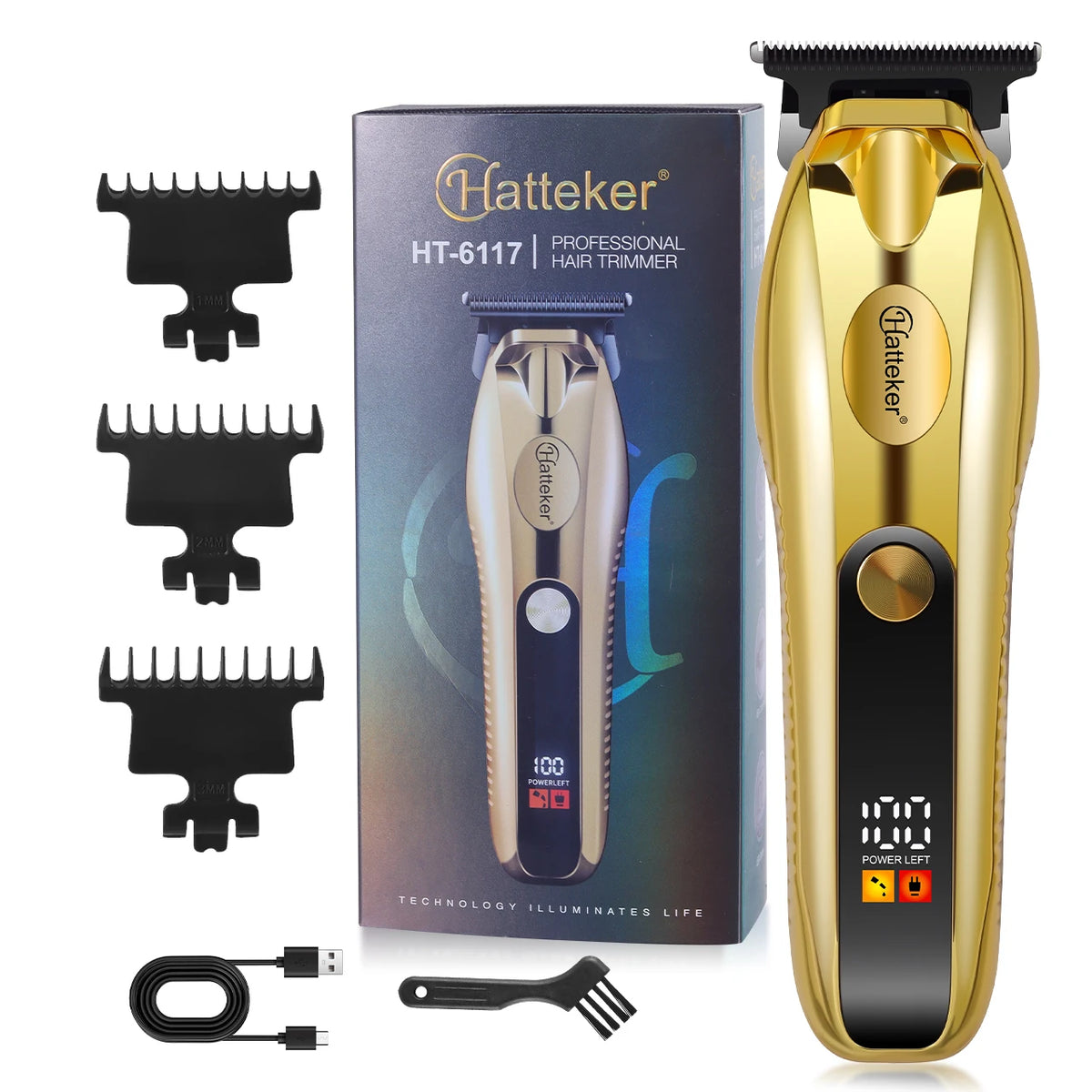 Professional Hair Clipper Ceramic Blade Male Hair Trimmer LED Display Haircut Machine USB Charging