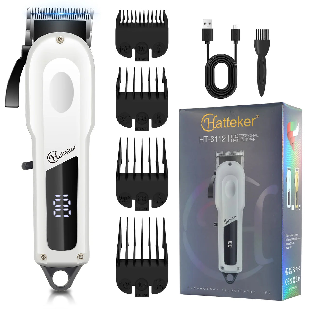 Professional Hair Clipper Ceramic Blade Male Hair Trimmer LED Display Haircut Machine USB Charging