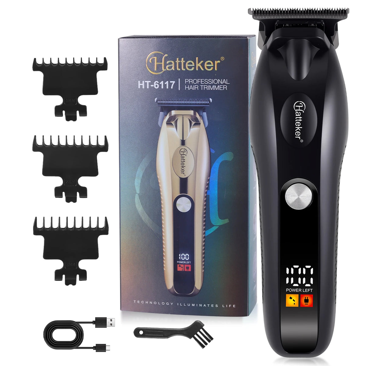 Professional Hair Clipper Ceramic Blade Male Hair Trimmer LED Display Haircut Machine USB Charging