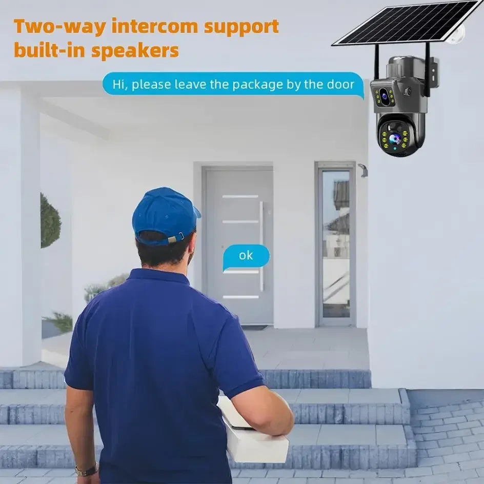 2026 Outdoor 4K 8MP Wireless Solar Camera 4G Sim Dual Lens Wifi IP PIR HD Night Vision Camera V380Pro PTZ Security CCTV Monitor