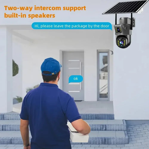 2026 Outdoor 4K 8MP Wireless Solar Camera 4G Sim Dual Lens Wifi IP PIR HD Night Vision Camera V380Pro PTZ Security CCTV Monitor