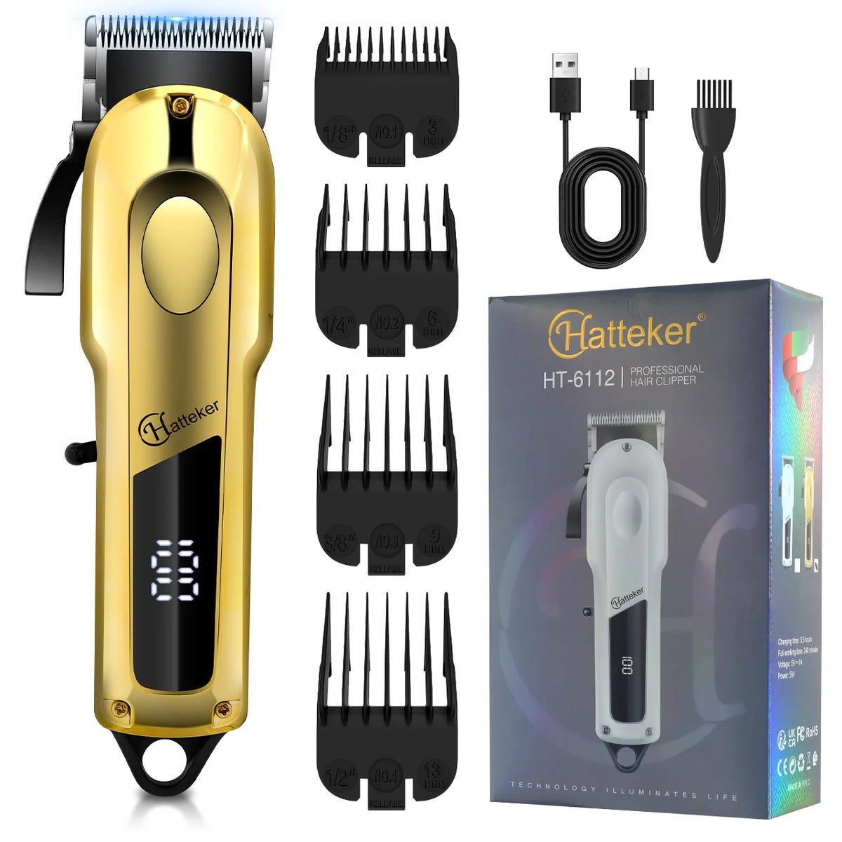 Professional Hair Clipper Ceramic Blade Male Hair Trimmer LED Display Haircut Machine USB Charging