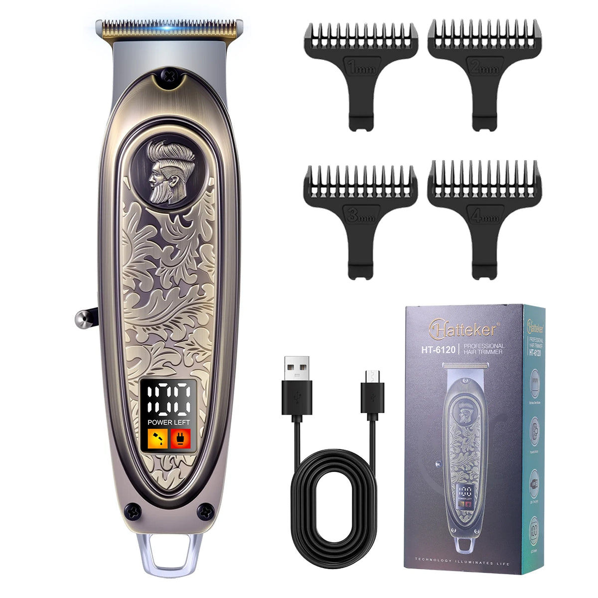 Professional Hair Clipper Ceramic Blade Male Hair Trimmer LED Display Haircut Machine USB Charging