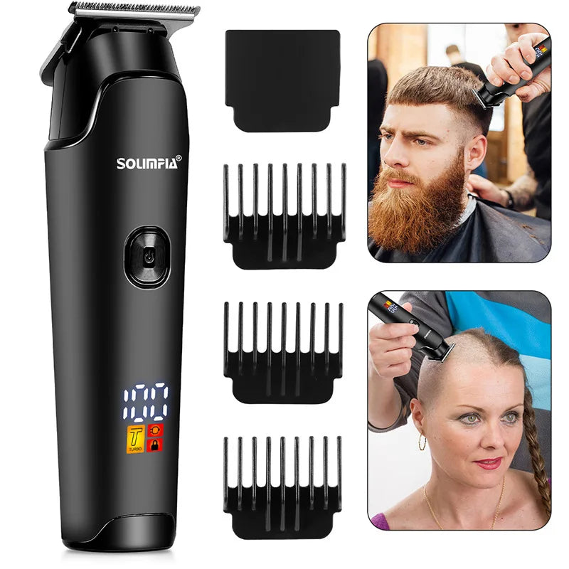Professional Hair Clipper Ceramic Blade Male Hair Trimmer LED Display Haircut Machine USB Charging