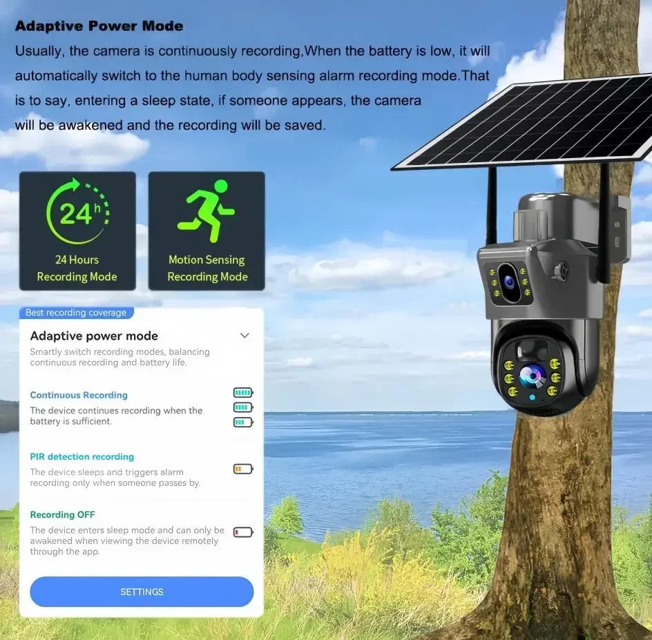 2026 Outdoor 4K 8MP Wireless Solar Camera 4G Sim Dual Lens Wifi IP PIR HD Night Vision Camera V380Pro PTZ Security CCTV Monitor