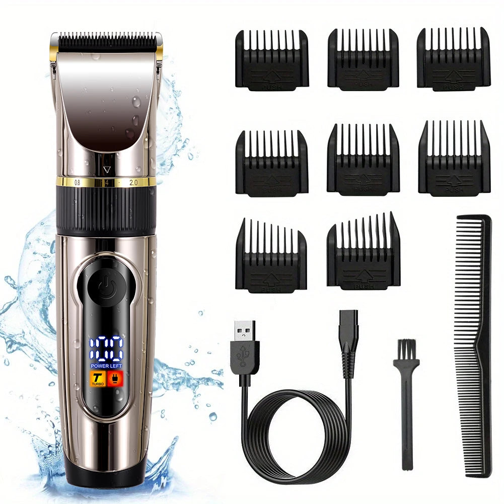 Professional Hair Clipper Ceramic Blade Male Hair Trimmer LED Display Haircut Machine USB Charging