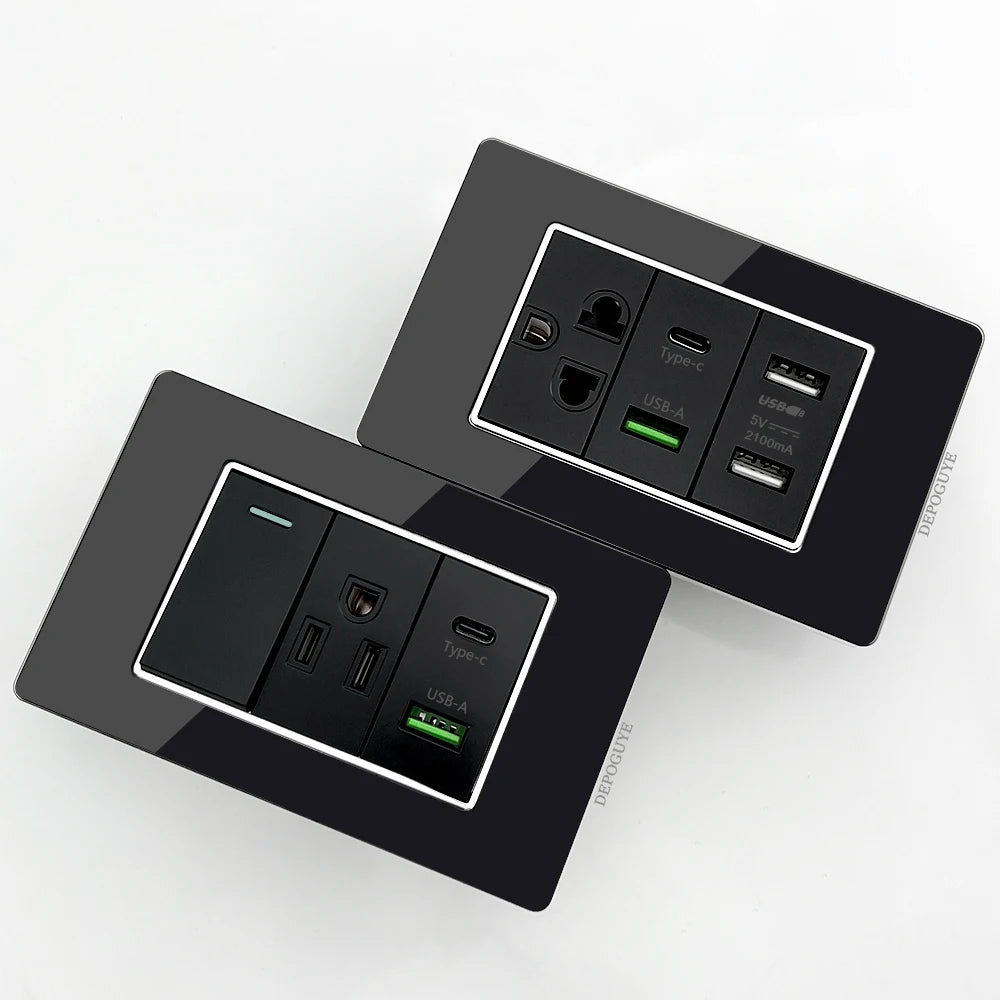 American Thai Standard USB Type-C 20W Fast Charging Power Outlet, Mexico with Smart USB C 3A Socket Wall Electric Light Switch