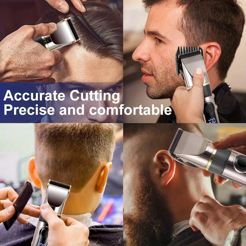Professional Hair Clipper Ceramic Blade Male Hair Trimmer LED Display Haircut Machine USB Charging