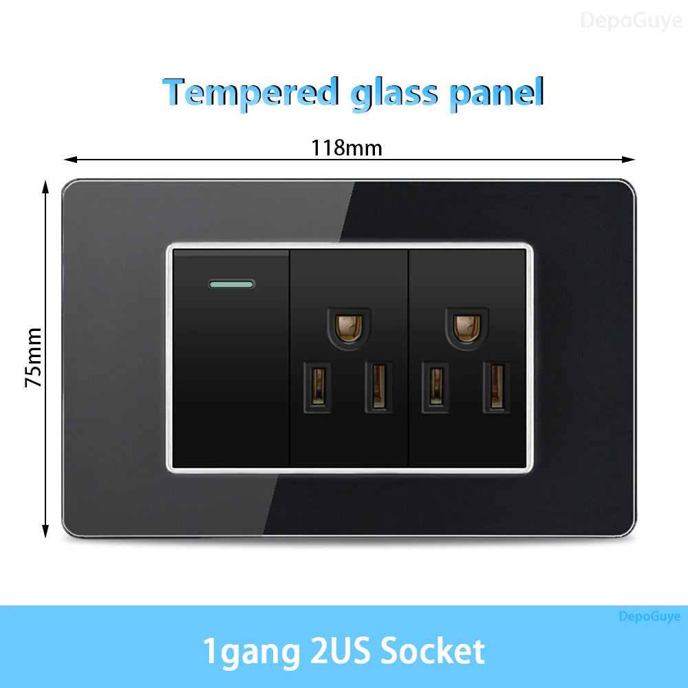 American Thai Standard USB Type-C 20W Fast Charging Power Outlet, Mexico with Smart USB C 3A Socket Wall Electric Light Switch