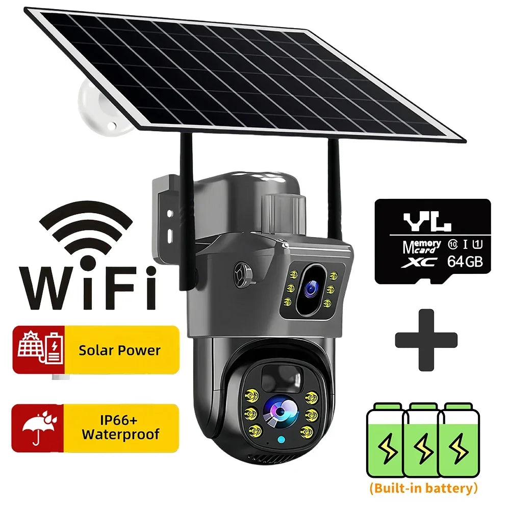 2026 Outdoor 4K 8MP Wireless Solar Camera 4G Sim Dual Lens Wifi IP PIR HD Night Vision Camera V380Pro PTZ Security CCTV Monitor