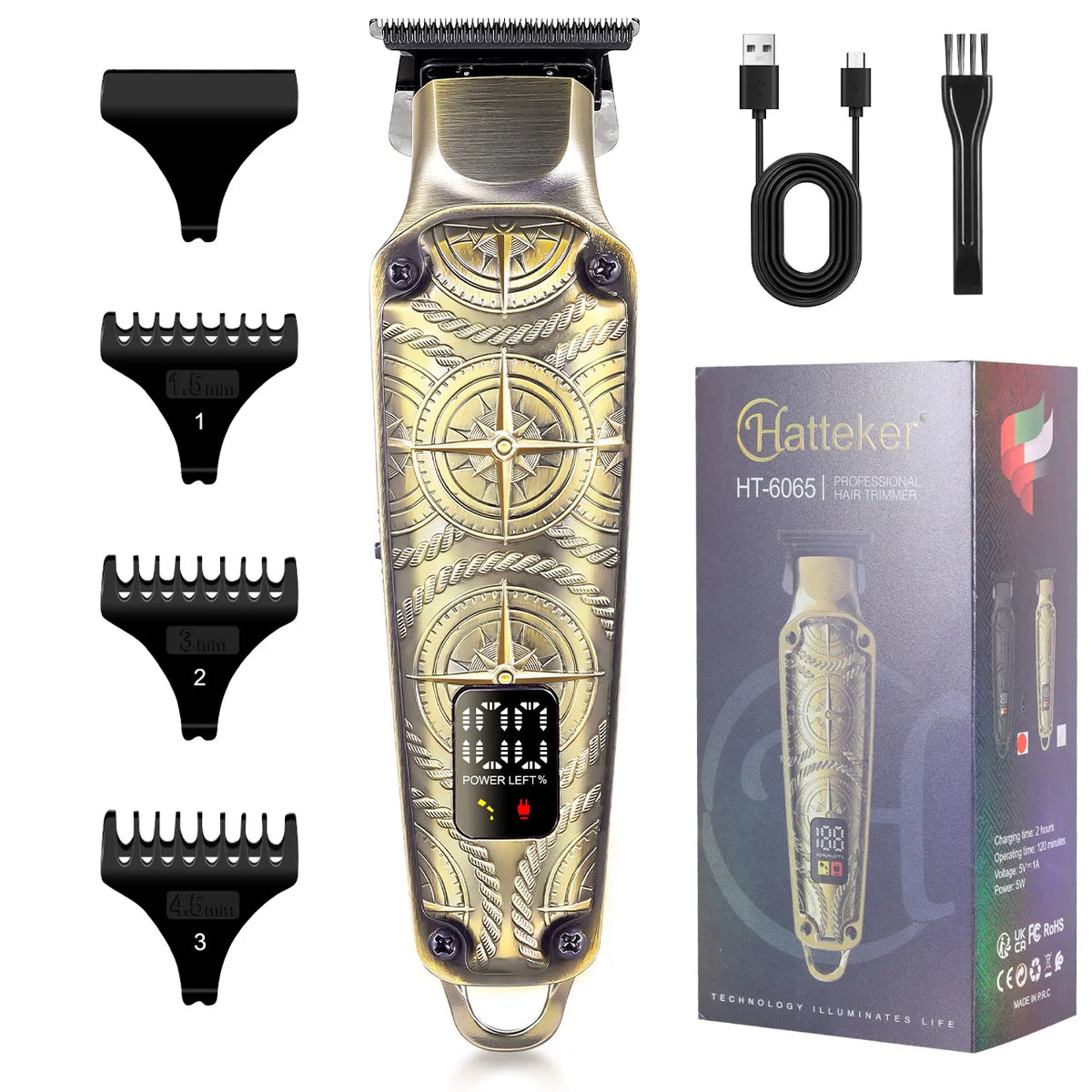 Professional Hair Clipper Ceramic Blade Male Hair Trimmer LED Display Haircut Machine USB Charging