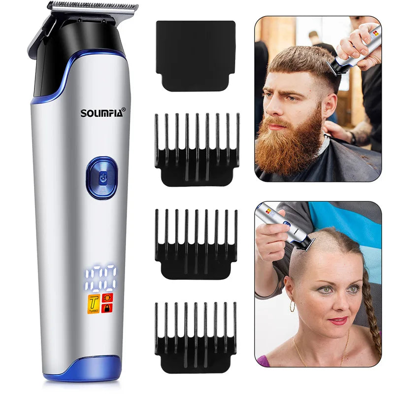 Professional Hair Clipper Ceramic Blade Male Hair Trimmer LED Display Haircut Machine USB Charging