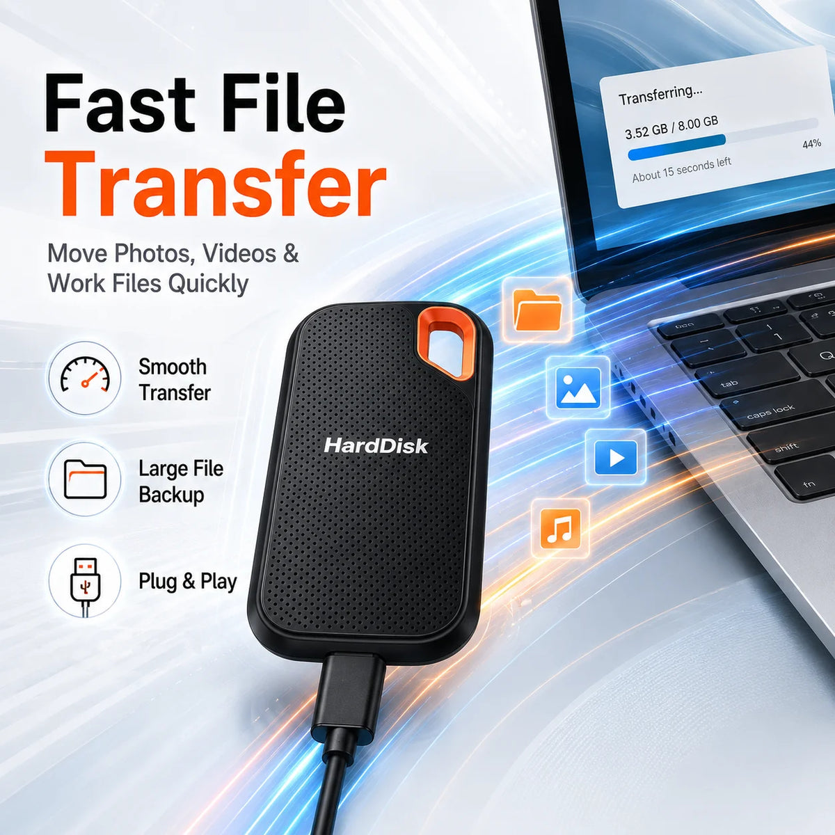 Compact External Hard Drive 1TB 2TB Portable SSD USB3.1 Type-C Backup Storage for Laptop MacOS Phone