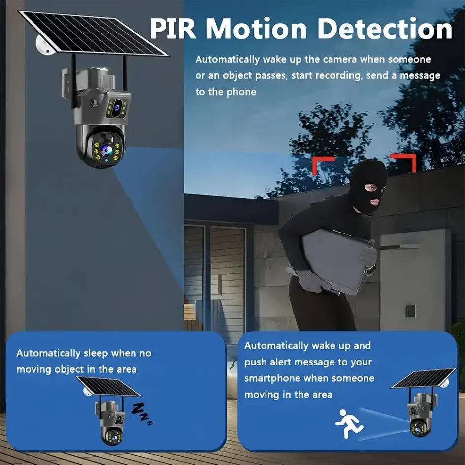 2026 Outdoor 4K 8MP Wireless Solar Camera 4G Sim Dual Lens Wifi IP PIR HD Night Vision Camera V380Pro PTZ Security CCTV Monitor